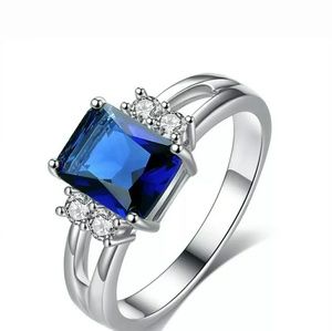 Blue Sapphire Crystal Silver Ring